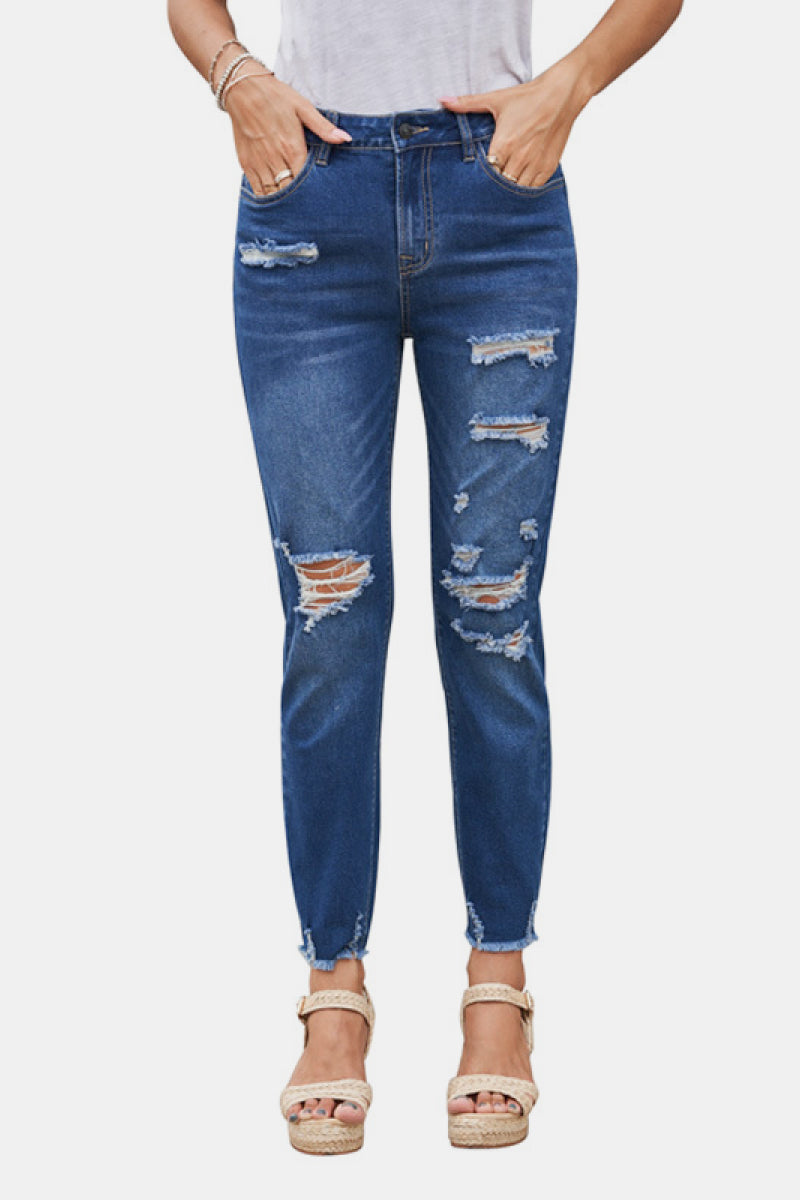 Drew High Rise Distressed Cropped Jeans