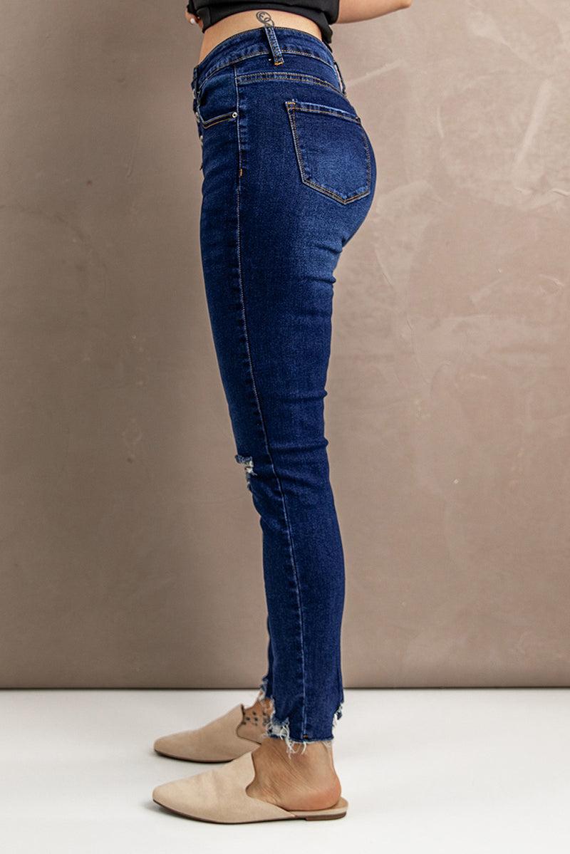 Carly Distressed Button Fly Skinny Jeans