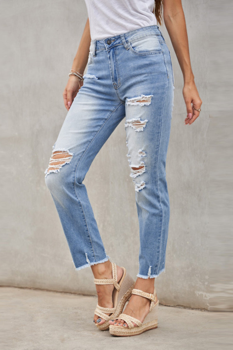 Drew High Rise Distressed Cropped Jeans